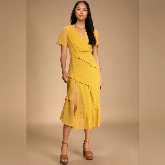 Mustard yellow ruffled midi dress - Picture 10 of 12